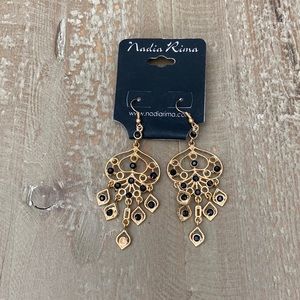 Nadia Rima Gold/Black Dangle Earrings - Brand New